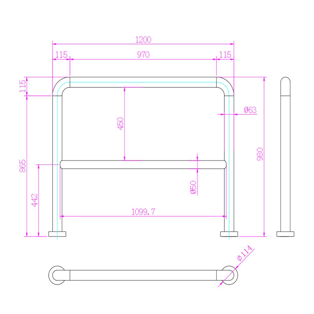 MARCA BLANCA TS-HANDRAIL-120 - Cerramiento de acero inoxidable - Compatible con tornos - Restricción del paso - Dimensiones: 980 (Al) x 1200 (An) mm - Montaje fijo al suelo - imagen 2