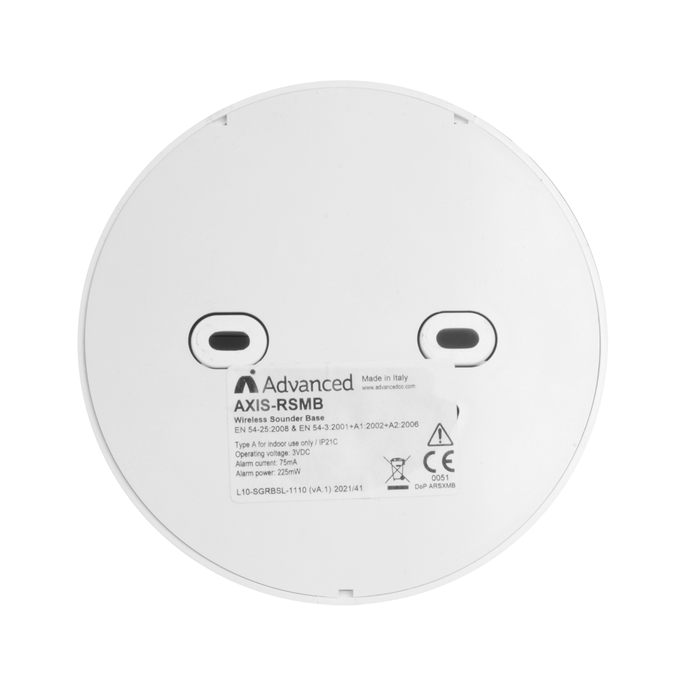 ADVANCED ADV-AXIS-RSMB - Base de sirena analógica Advanced - Comunicación inalámbrica bidireccional - Hasta 150m de comunicación - Configurable hasta 32 tonos / 95dBA - Batería de litio con batería de respaldo - Certificada en EN54-25 - imagen 2