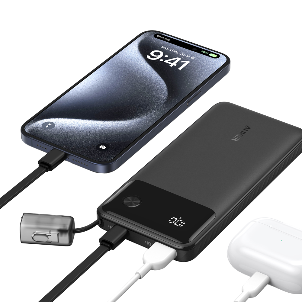 ANKER ANK-A1388-B - Anker Power bank con pantalla - Capacidad 10000mAh - Entradas USB-C - Salidas USB-A, 2x USB-C - Carga 3 dispositivos a la vez - Carga rápida PD22.5W - imagen 2