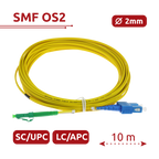 SAFIRE SF-LC-APC-SC-UPC-SM-DX-10M - Cable de conexión de fibra óptica dúplex - Fibra monomodo G657A2 de alto rendimiento - Conectores híbridos LC APC y SC UPC - Longitud exacta de 10 metros - Cubierta exterior LSZH color amarillo - Compatibilidad de uso g - imagen 2
