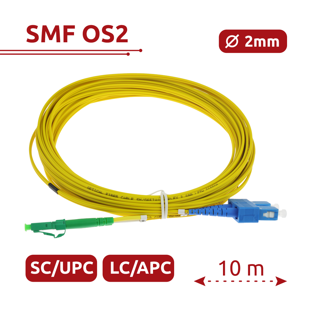 SAFIRE SF-LC-APC-SC-UPC-SM-DX-10M - Cable de conexión de fibra óptica dúplex - Fibra monomodo G657A2 de alto rendimiento - Conectores híbridos LC APC y SC UPC - Longitud exacta de 10 metros - Cubierta exterior LSZH color amarillo - Compatibilidad de uso g - imagen 2