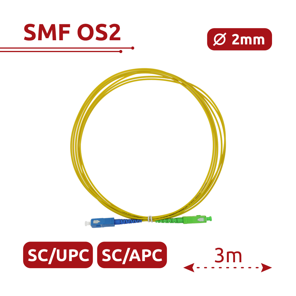 SAFIRE SF-SC-APC-SC-UPC-SM-SX-3M - Cable de conexión de fibra óptica simplex - Fibra monomodo G657A2 de alto rendimiento - Conectores híbridos SC APC y SC UPC - Longitud exacta de 3 metros - Cubierta exterior LSZH segura contra incendios - Compatibilidad - imagen 2