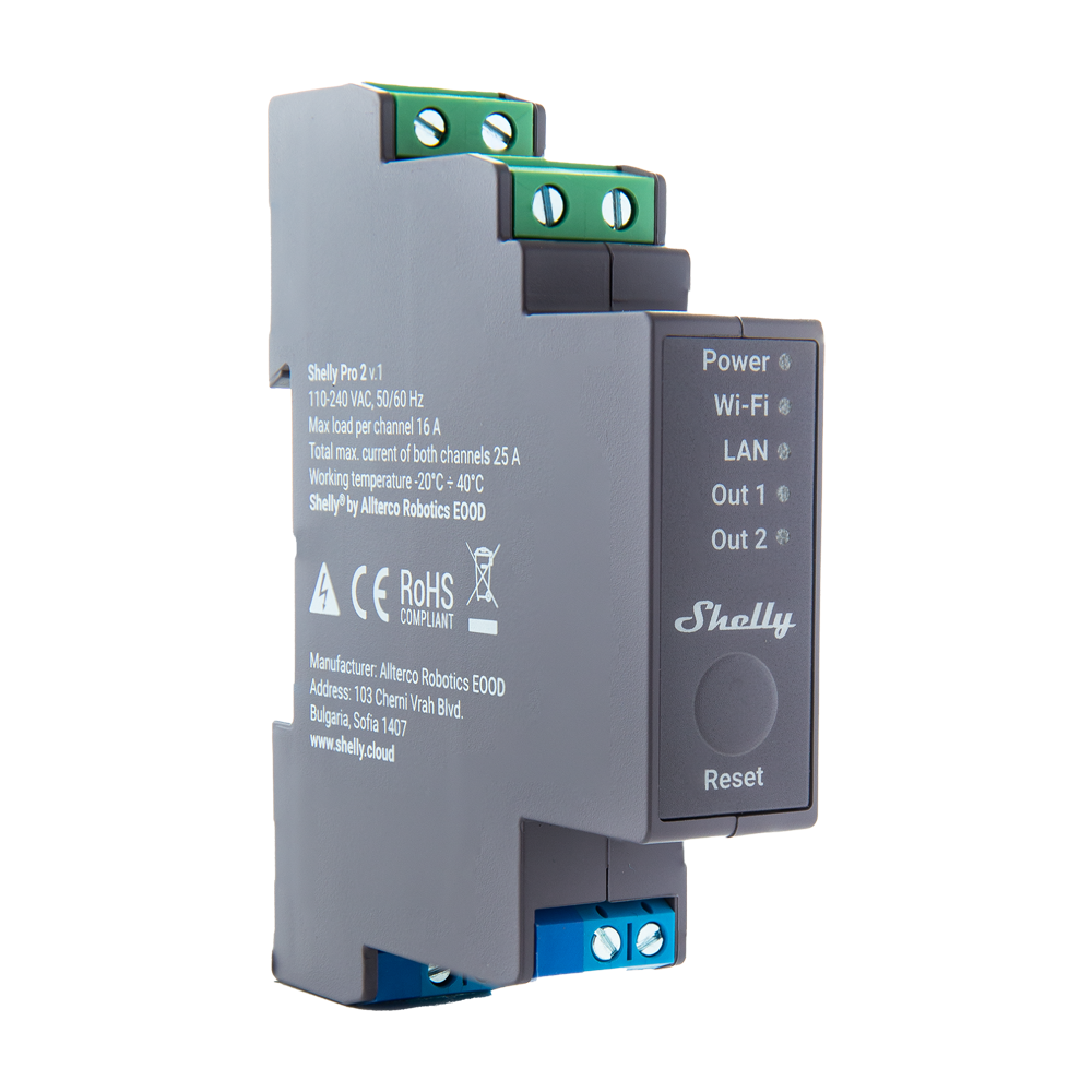 SHELLY SH-PRO-2 - Relé Shelly Pro 2 - Controlador Inteligente Carril DIN - Relé de 2 canales Independientes / Contacto Seco - WiFi 2.4GHz / Bluetooth / LAN - Soporta A C110-240V / DC 30V - Compatible con Alexa y Google - imagen 2