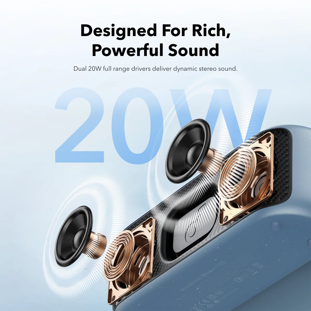 SOUNDCORE SNC-MOTION100-B - Altavoz portátil Soundcore by Anker - 2 diafragmas estereo - Sonido de 20W - 12 Horas de Reproducción - Frecuencia del sonido 50Hz～40 KHz - Impermeable IPX7 | Color negro - imagen 2