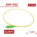 SAFIRE SF-SC-APC-OS2-0015M-D09-Y - Pigtail de fibra óptica simplex - Fibra monomodo G657A2 de alto rendimiento - Conector SC con pulido APC - Diámetro ultrafino de 0.9 mm (tight buffer) - Longitud exacta de 1.5 metros - Cubierta exterior LSZH color amaril - imagen 2