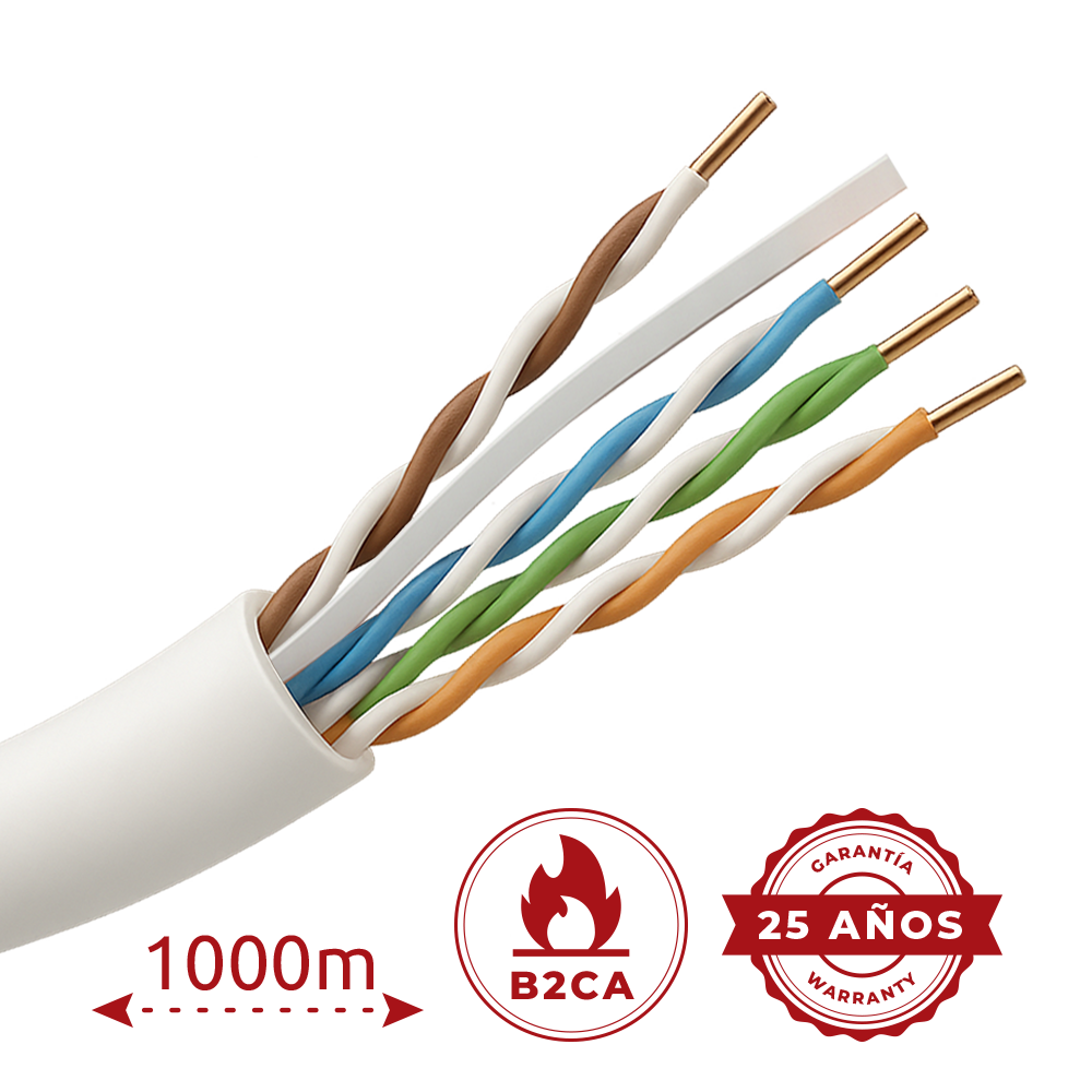 SAFIRE UTP6A-1000-LSZH-B2ca - Cable de datos U/UTP Categoría 6A de 4 pares - Conductor de cobre sólido puro Bare Copper - Cubierta exterior LSZH de alta seguridad B2ca - Rendimiento de transmisión de datos hasta 500 MHz - Separador interno cruciforme para - imagen 2