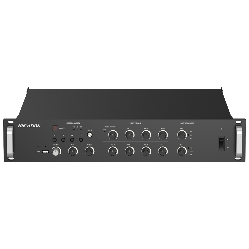 HIKVISION DS-QAZ1A500G1-VB2 - Amplificador en red - Funciones mezcladoras básicas - Amplificador 100 V - Reproductor USB / BT / MIC / RCA - Potencia nominal 500 W - Hasta 2 zonas - imagen 2