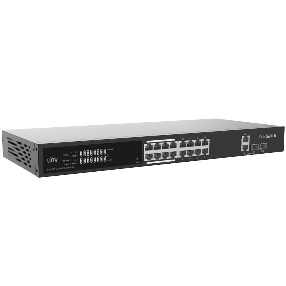 UNIVIEW UV-NSW3000-17GT1GP1GC-LPOE-IN - Uniview Switch Cloud Managed PoE Full Gigabit - 16 Puertos PoE GE + 3 Enlaces de Uplink GE - Un puerto SFP, un RJ45 y un Combo Gigabit - Potencia de 30W por puerto / Máximo 150W - Transmisión de largo alcance hasta - imagen 2