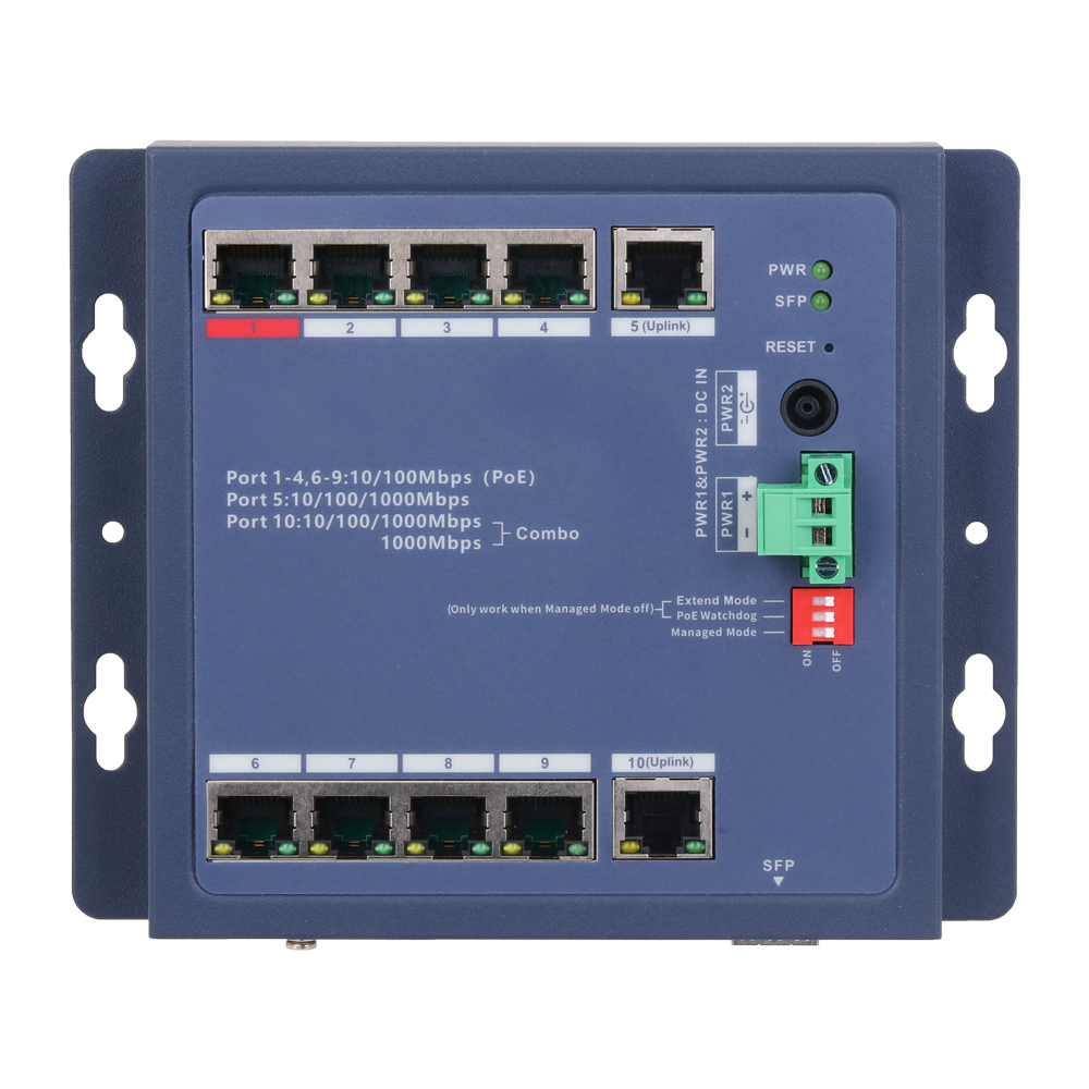 X-SECURITY XS-SWI1008HIPOE-MFC-90-DIN - X-Security Industrial L2 Managed Switch - 8 puertos PoE 10/100 (Puerto 1 BT hasta 90W) - Uplink dual: 1x RJ45 Gigabit y 1x Combo Giga - Gestión centralizada mediante entorno Web local - DIP Switch: Modo Extend (250m - imagen 2