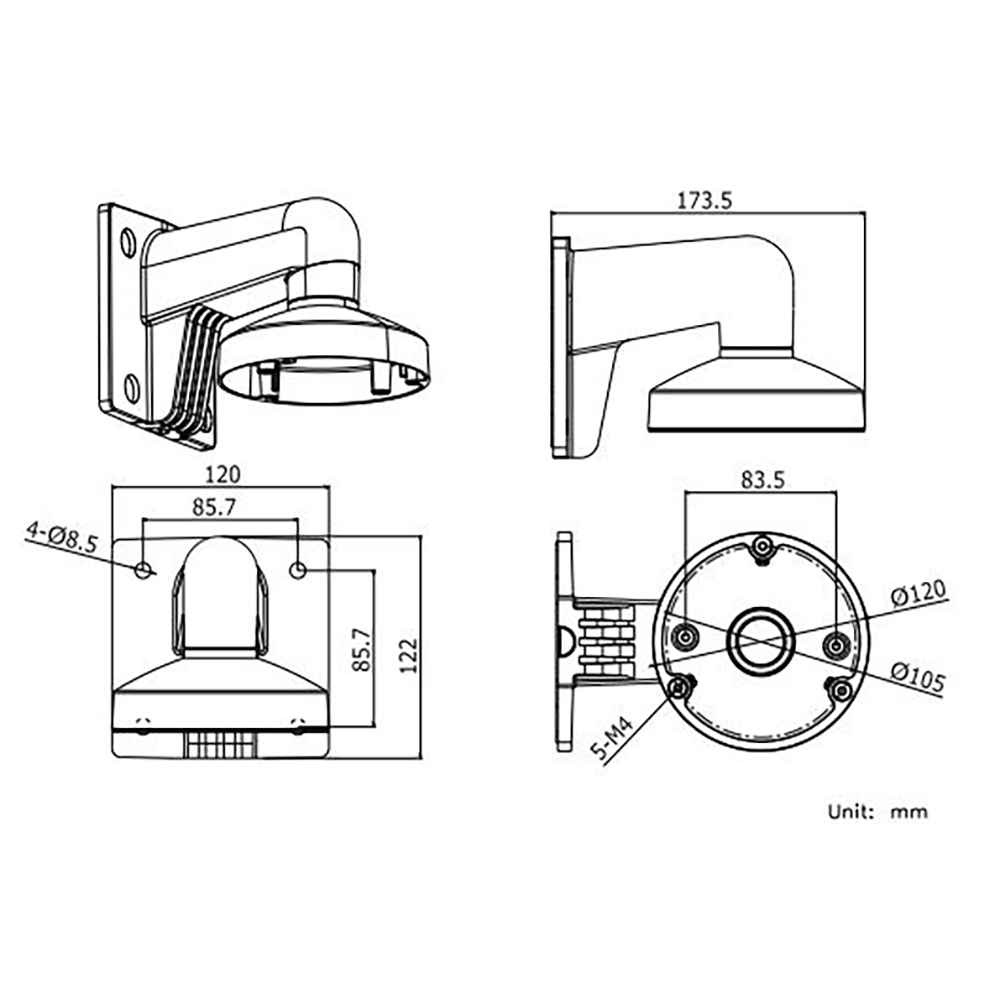 HIKVISION DS-1272ZJ-120-BLACK - Soporte de pared - Caja de conexiones - Apto para uso en exterior - Color negro | 122 (Al) x 120 (An) x 120 (φ) mm - Compatible con Hiwatch Hikvision - Pasador de cables - imagen 2