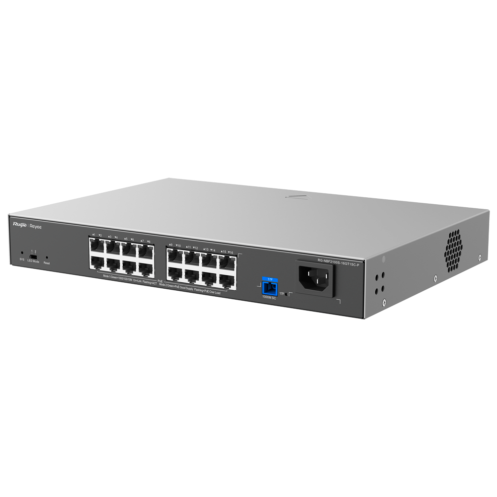REYEE RG-NBF2100S-16GT1SC-P - Reyee E-Lighten Switch PoE Cloud Capa 2 - 16 puertos RJ45 Gigabit 802.3af/at - 1 Puerto óptico SC 1G (PON) - 30W por puerto 802.3af/at / Máximo 240W - VLAN/Port Isolation/Loop Prevention - DHCP Snooping/Port Mirroring - imagen 2