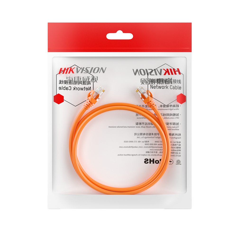 HIKVISION DS-1NP6UEC0 (1m) - Cable UTP - Ethernet - Conectores RJ45 - Categoría 6 - 1 m - Color naranja - imagen 2