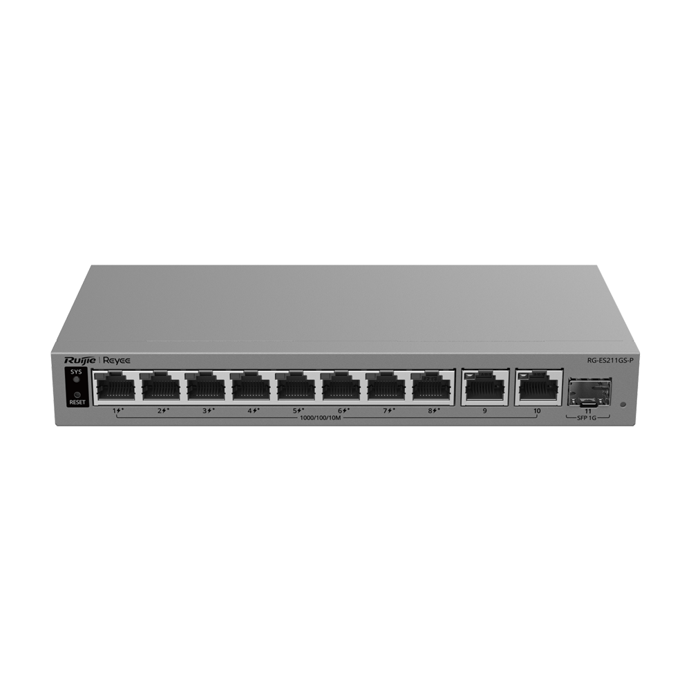 REYEE RG-ES211GS-P - Ruijie Reyee Cloud Managed L2 Switch - 10 puertos Gigabit RJ45 y 1 ranura SFP - 8 puertos con inyección PoE+ (Presupuesto 120W) - Suministro PoE continuo y Watchdog inteligente - Chasis metálico de escritorio sin ventilador - Protecci - imagen 2