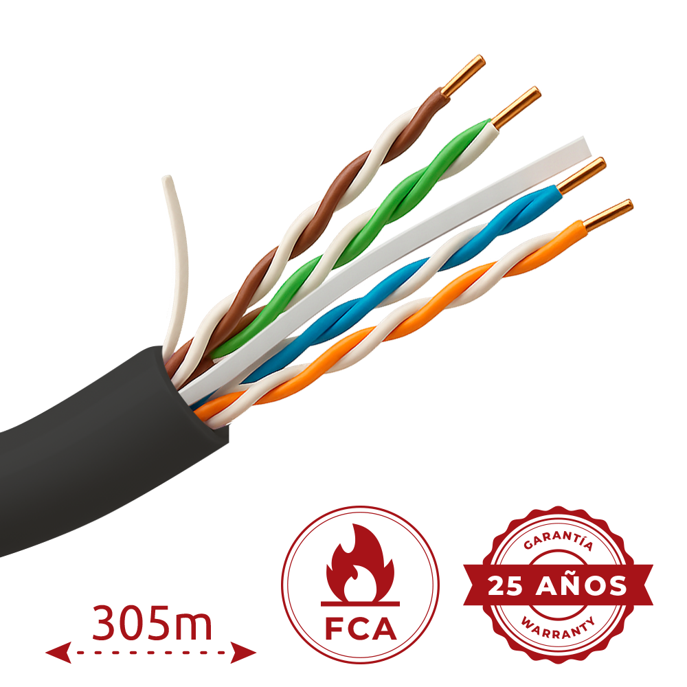 UNIVIEW UV-UTP6-305-BC-OUTDOOR - Cable UTP rígido de exterior - Categoría 6 - Cumple con 90m Fluke test - Conductor OFC, pureza 99.9% cobre - Rollo de 305 metros - Diámetro 5.5 mm - imagen 2