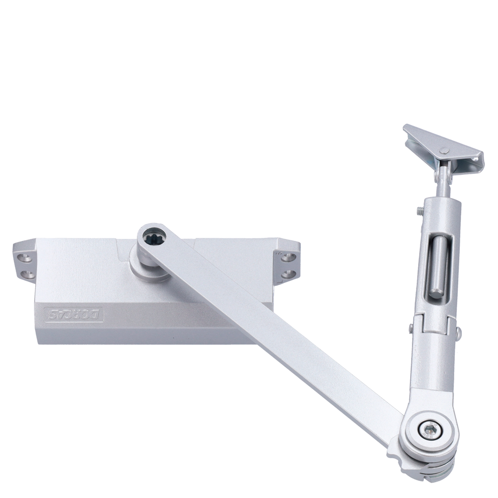 DORCAS DR-DC1-H-SILVER - Cierrapuertas de brazo articulado - Instalación de superficie y reversible - Apertura con fuerza reducida - Puertas entre 25~85 kg y 850~1100 mm - Velocidad ajustable - Apto para todo tipo de puertas - imagen 2