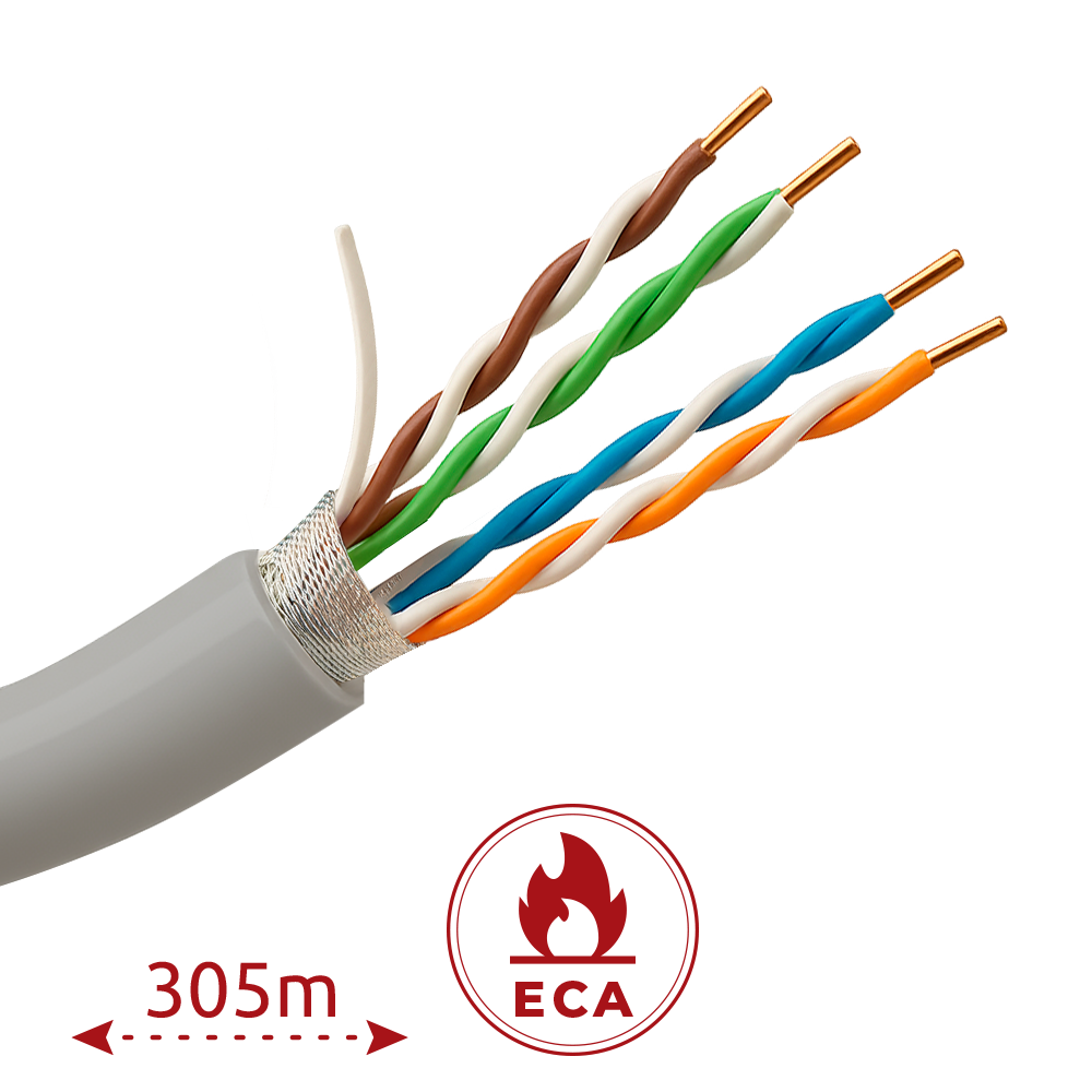 SAFIRE FTP6-305-BC-Eca - Safire cable U/FTP categoría 6 - Conductor OFC,100% cobre - Diámetro 24 AWG-0,50mm - Certificado CPR Eca - Cubierta exterior PVC / Color gris - Se suministra en bobinas de Madera de 305 metros - imagen 2