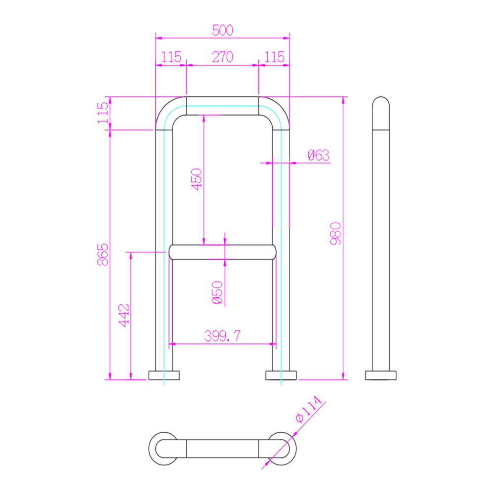 MARCA BLANCA TS-HANDRAIL-50 - Cerramiento de acero inoxidable - Compatible con tornos - Restricción del paso - Dimensiones: 980 (Al) x 500 (An) mm - Montaje fijo al suelo - imagen 2