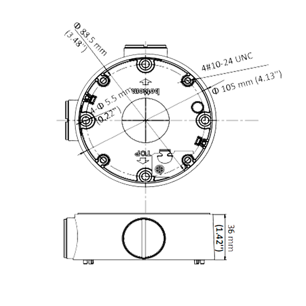 HIKVISION DS-1260ZJ-BLACK - Caja de conexiones - Para cámaras bullet - Apto para uso exterior - Instalación en techo o pared - Color negro | 36 (Al) x 105 (Ø) mm - Pasador de cables - imagen 2