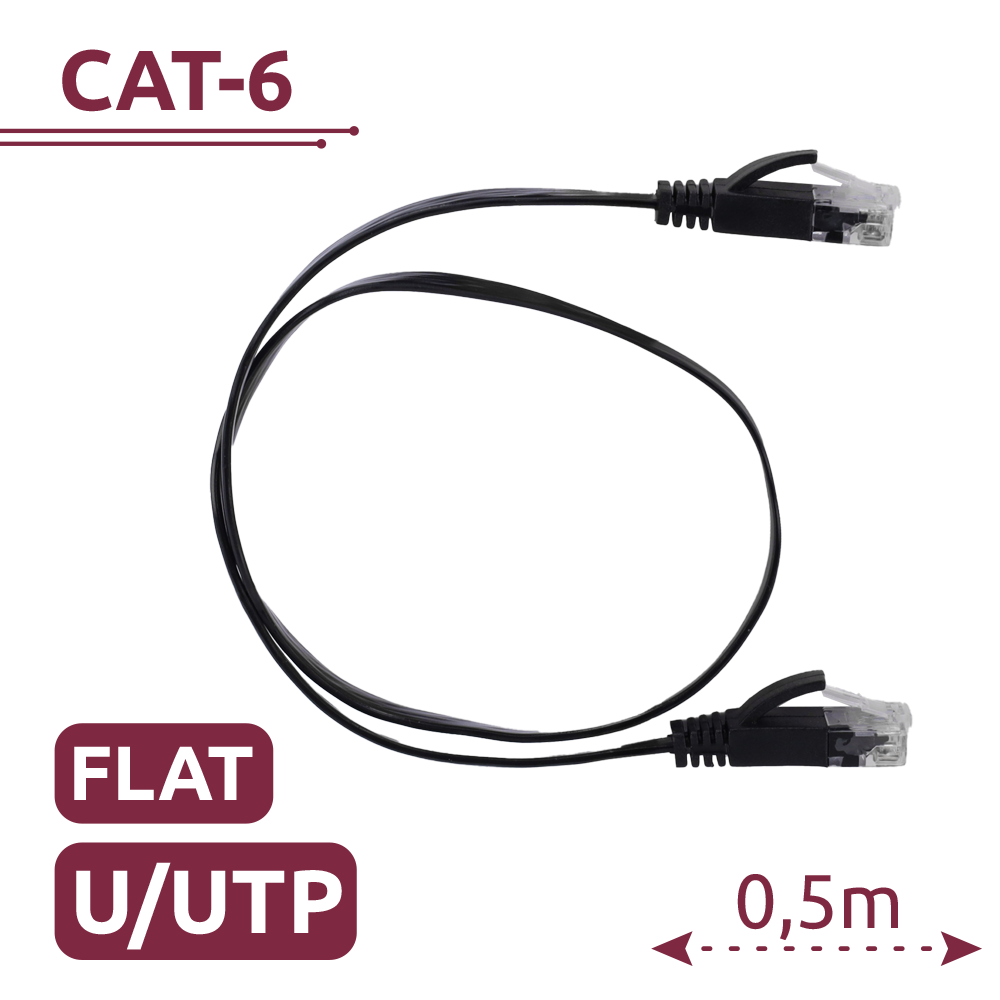 SAFIRE UTP6-05BK-FLAT - Cable UTP Flat - Ethernet - Conectores RJ45 - Categoría 6 - 0,5 m - Color negro - imagen 2