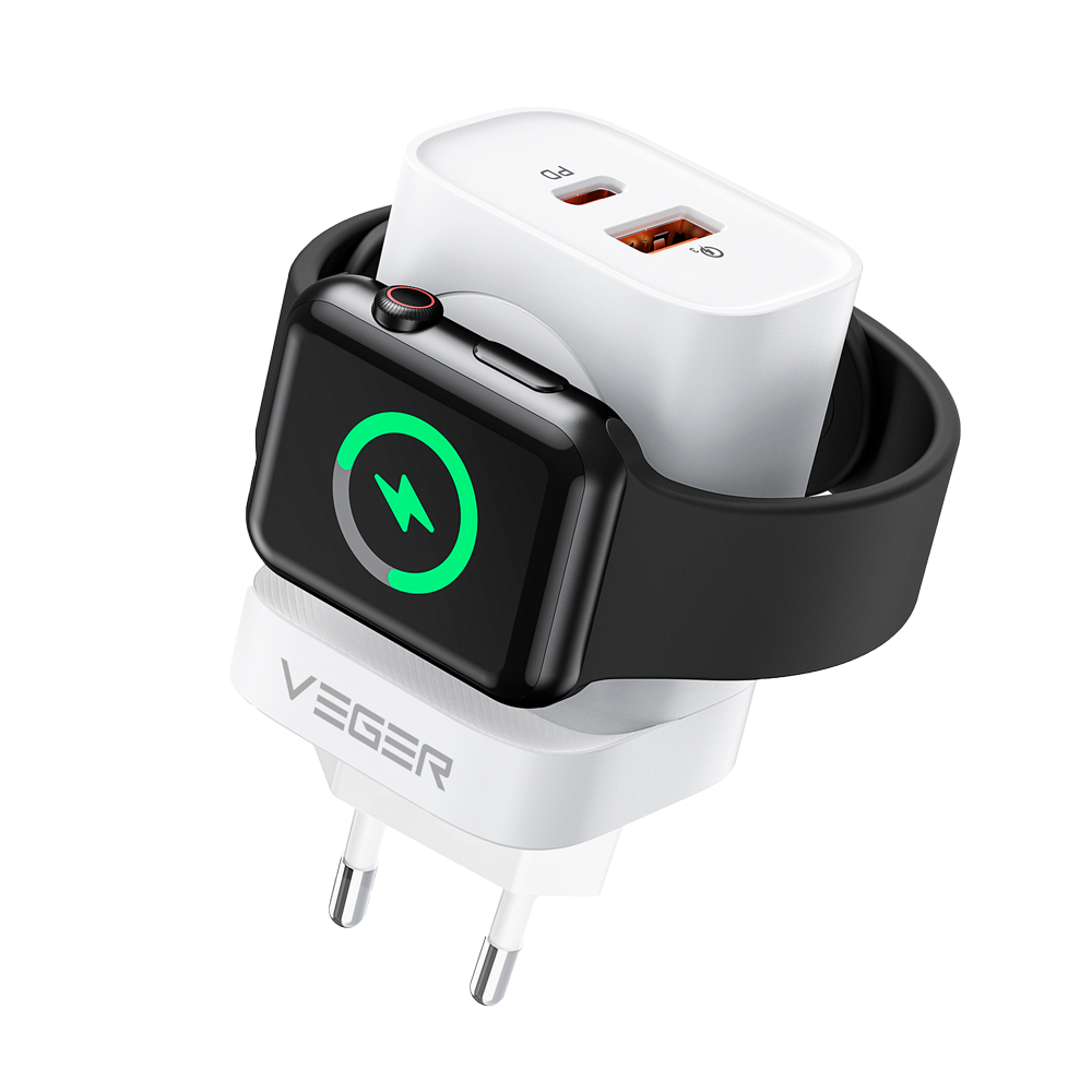 VEGER VG-W002E - VEGER - Cargador USB e inalámbrico (para iWatch) - Potencia 25W - Carga rápida 22.5W - Salidas USB-A, USB-C e inalámbrica - Color blanco - imagen 2