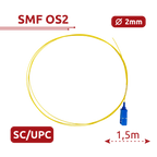 SAFIRE SF-SC-UPC-OS2-0015M-D20-Y - Pigtail de fibra óptica simplex - Fibra monomodo G657A2 de alto rendimiento - Conector SC con pulido UPC - Grosor de cable estándar de 2.0 mm - Longitud exacta de 1.5 metros - Cubierta exterior LSZH color amarillo - imagen 2