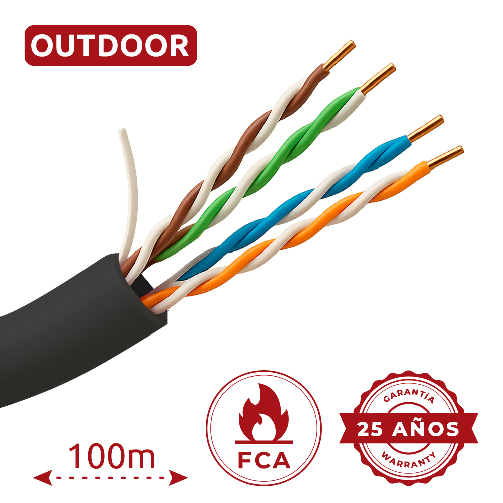 SAFIRE UTP5E-100-OUTDOOR - Cable UTP - Categoría 5E - Rollo de 100 metros - Cubierta color negro - Diámetro 5.5 mm - Cubierta especial para exterior - imagen 2