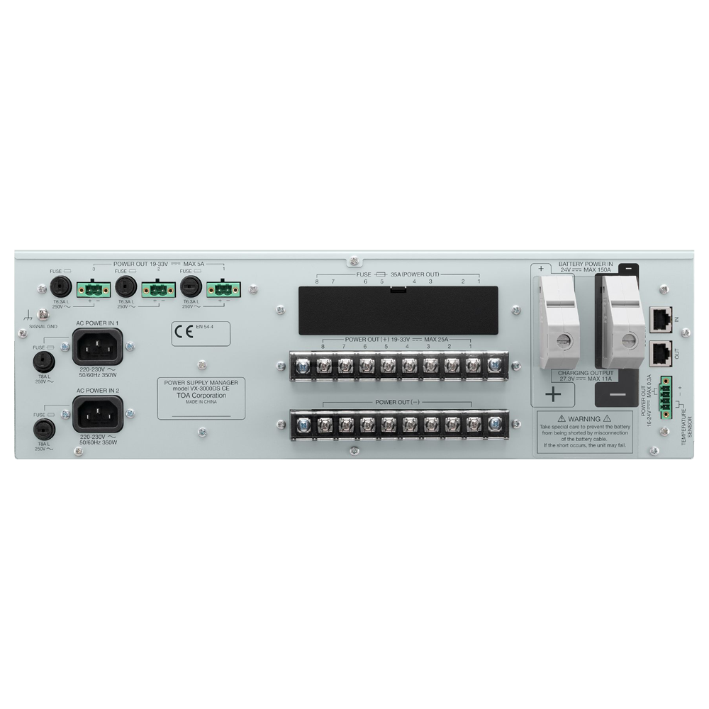 TOA-VX-3000DS - Fuente de alimentación EN54 VX-3000 - Alimentación de sistema principal - Cargador de baterías y función UPS - Conmutación automática supervisada - 8+3 salidas DC - Potencia 2300 W - imagen 2