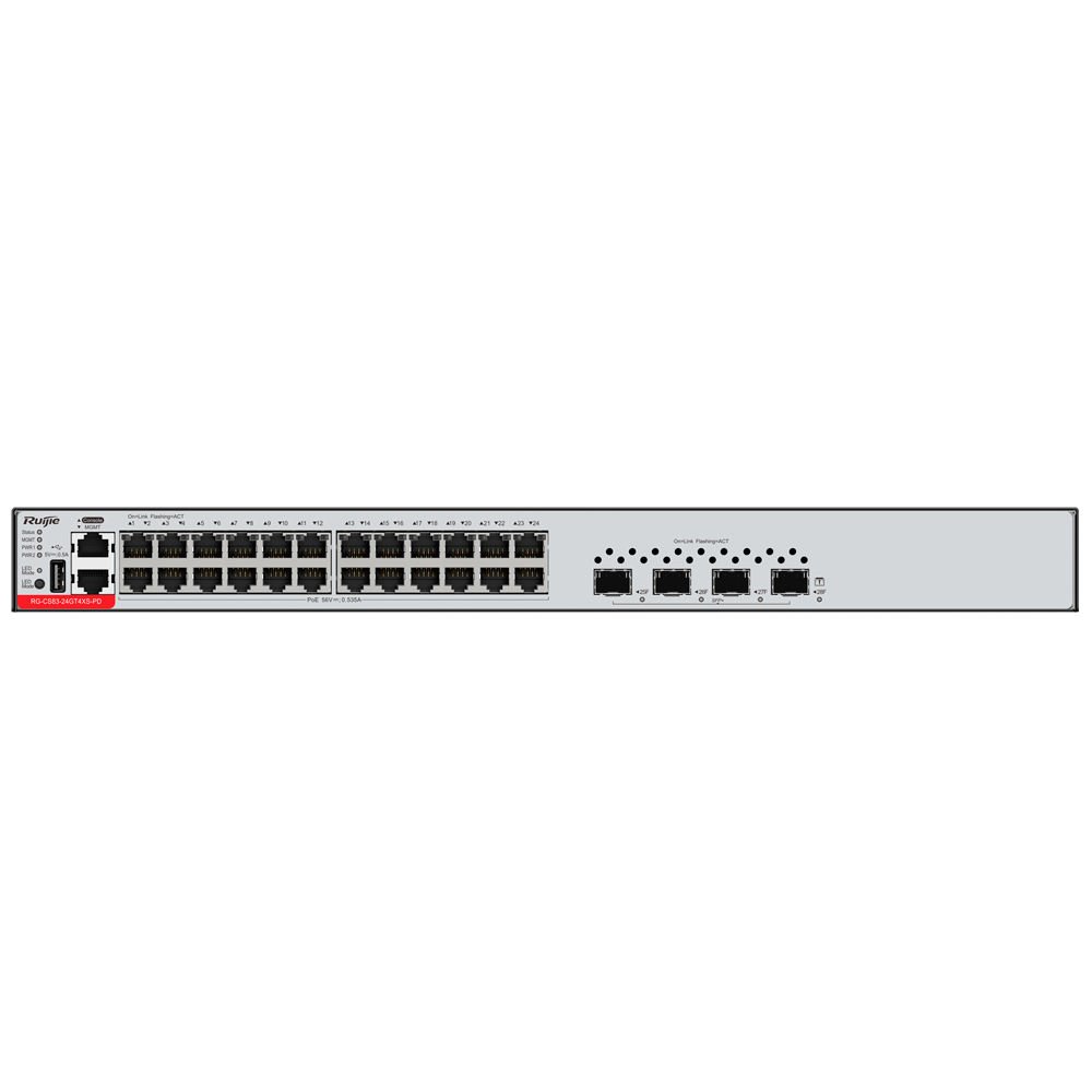 RUIJIE ENTERPRISE RG-CS83-24GT4XS-PD - Ruijie Cloud Managed Layer 3 Switch - 28 Puertos Totales (24 PoE+ / 4 Uplinks 10G SFP+) - Enlaces de fibra de 10 Gbps de ultra velocidad - Doble slot para fuentes modulares Hot-Swap - Virtualización VSU y redundancia - imagen 2