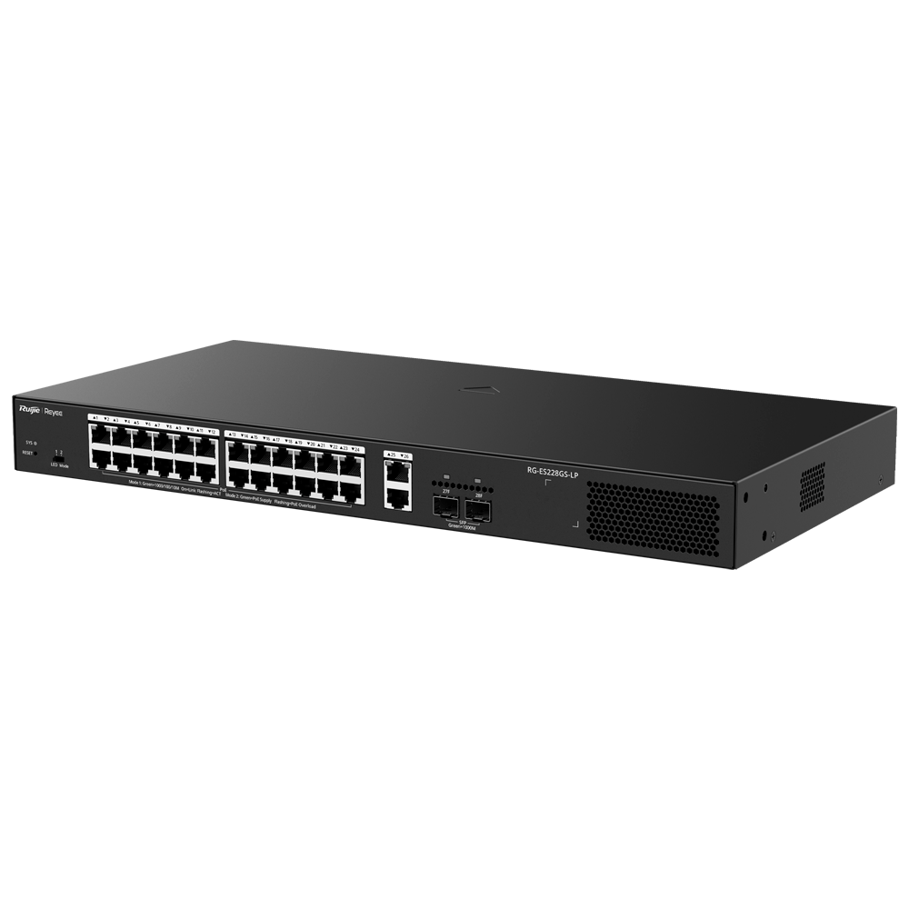 REYEE RG-ES228GS-LP - Ruijie Reyee Cloud Managed L2 Switch - 28 Puertos Totales (24 PoE+ / 2 Uplink / 2 SFP) - Enlaces de fibra SFP para distancias extensas - Potencia PoE+ estable de 30W / Total 250W - Sistema PoE Watchdog para autoreinicio de cámaras - imagen 2