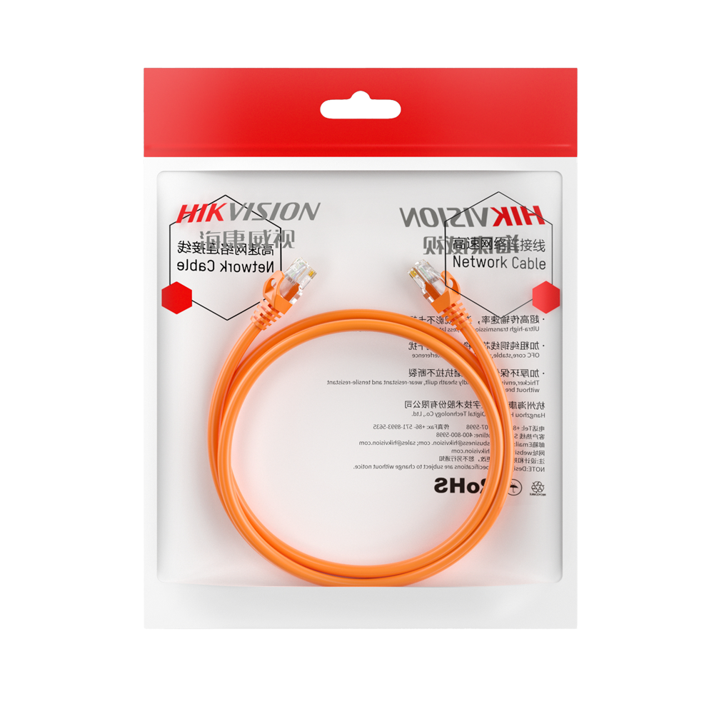 HIKVISION DS-1NP6UEC0 (10m) - Cable UTP - Ethernet - Conectores RJ45 - Categoría 6 - 10 m - Color naranja - imagen 2