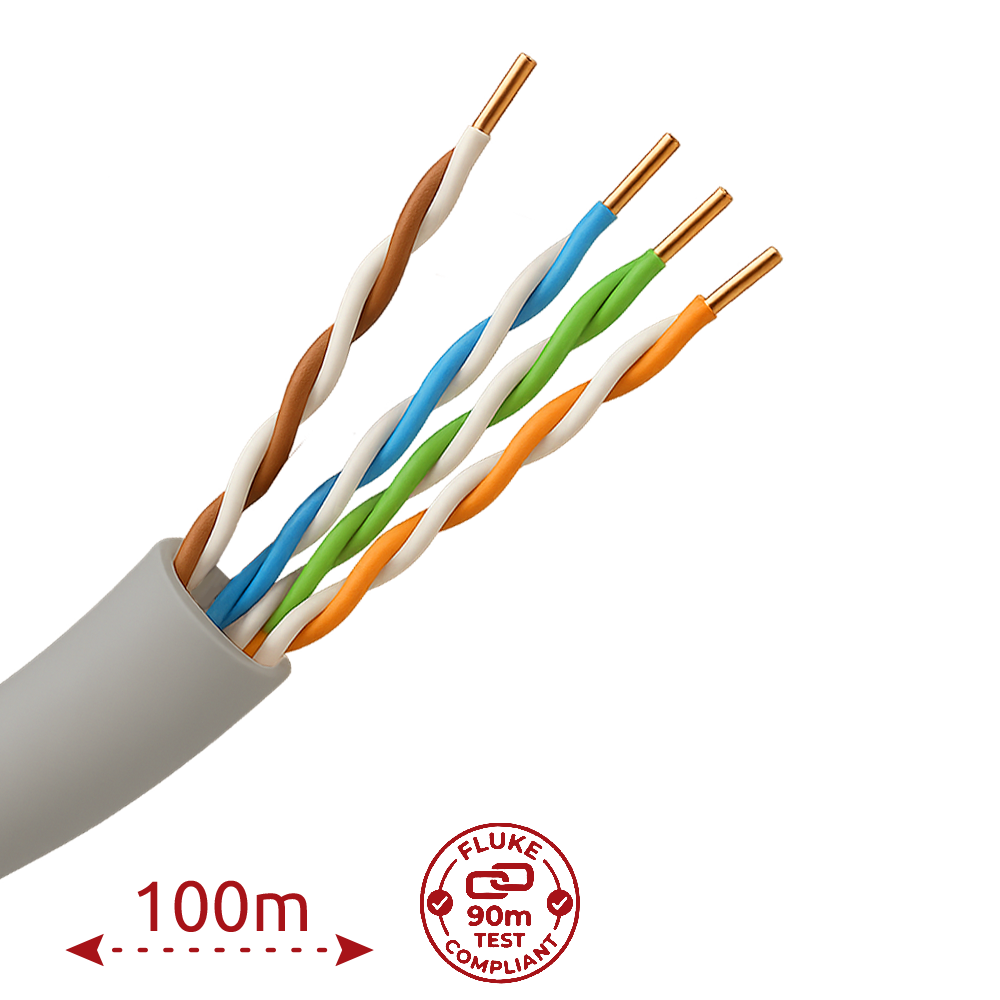 SAFIRE SF-UTP5E-100-24AWG-G - Safire Cable UTP categoría 5E - Conductor CCA - Diámetro 24 AWG-0,52mm - Cumple con 90m Fluke test - Cubierta exterior PVC - Se suministra en caja de 100m / Color gris - imagen 2