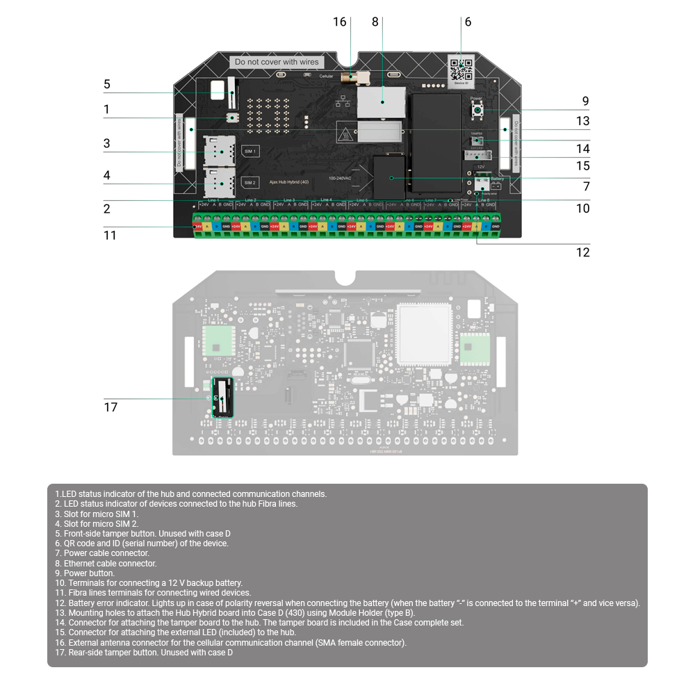 AJAX FIBRA-HUBHYBRID-4G-NOCASE - Central de alarma profesional híbrida Grado 3 - Inalámbrico (Jeweller/Wings) y cableado (Fibra) - Comunicación Ethernet y dual SIM 4G - Hasta 9 grupos de armado - 8 líneas de bus independientes - App Móvil y Software PC (h - imagen 2