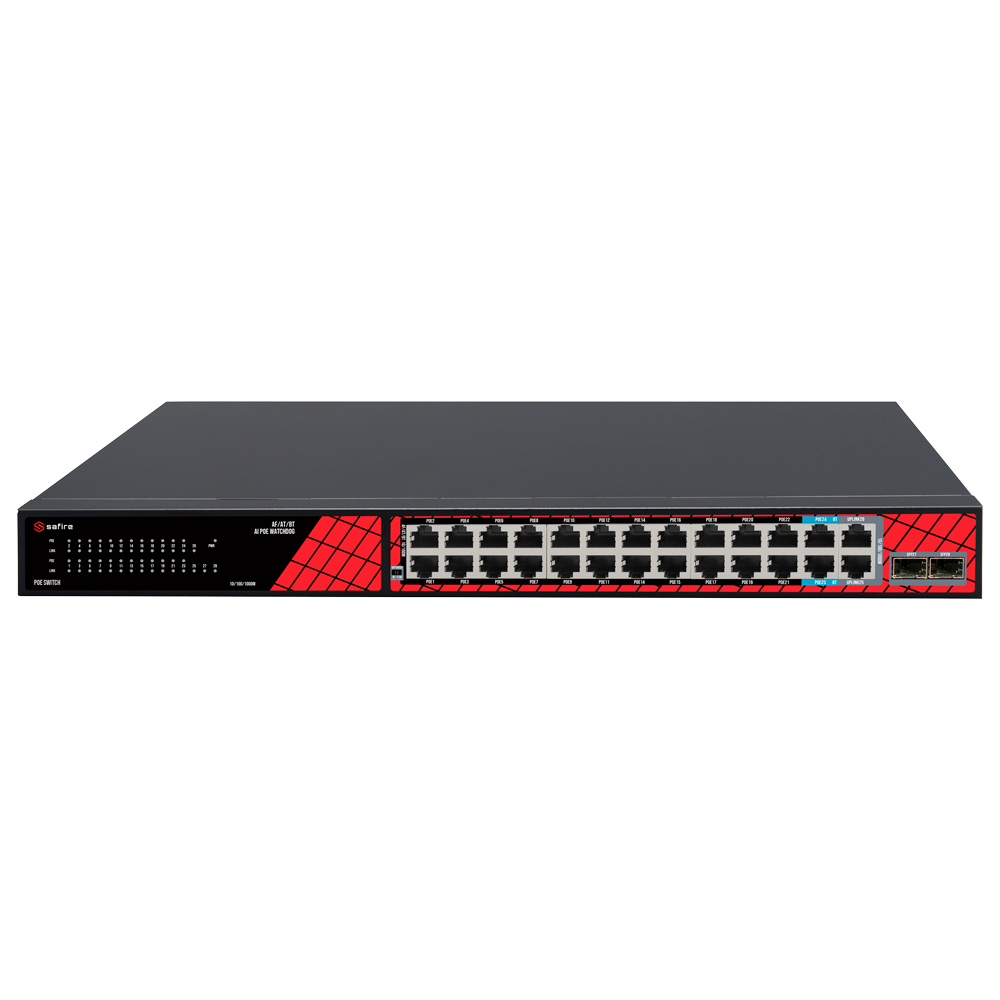 SAFIRE SF-SW2824HIPOE-MF-300 - Safire Switch Hi-PoE - 24 puertos PoE + 2 RJ45 Uplink + 2*MGESFP Uplink - Velocidad de puertos Fast Ethernet 10/100 Mbps - 22 Puertos PoE+ 30W + 2 Puertos Hi-PoE 60W - PoE Watchdog - Hasta 300W Potencia PoE total - imagen 2