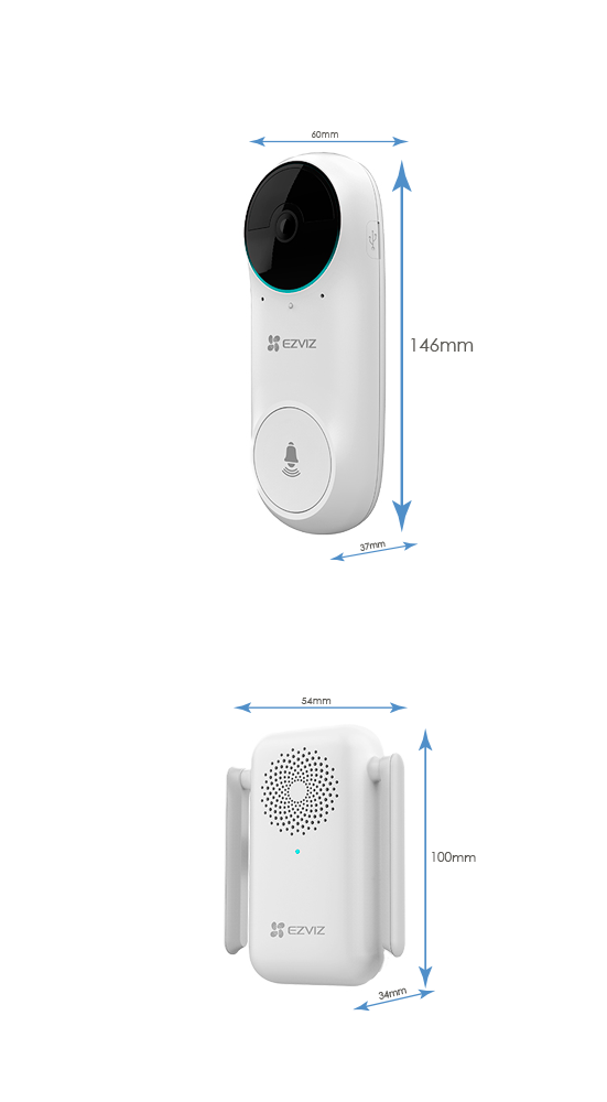 EZVIZ EZ-DB2C-KIT - Videotimbre WiFi IP Ezviz - Cámara 2Mpx / Visión 160º - Audio / Timbre interior incluido - Detección PIR de humanos - Monitorización a través de app - App Ezviz y conexión P2P - imagen 2