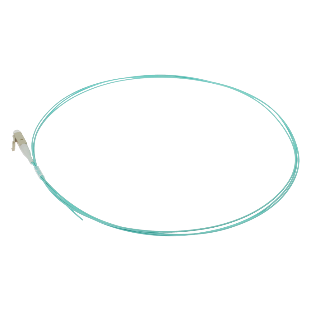 SAFIRE SF-LC-UPC-OM4-0015M-D09-A - Pigtail de fibra óptica simplex - Fibra multimodo OM4 de alta velocidad - Conector LC con pulido UPC - Diámetro ultrafino de 0.9 mm (tight buffer) - Longitud exacta de 1.5 metros - Cubierta exterior LSZH color Aqua - imagen 3