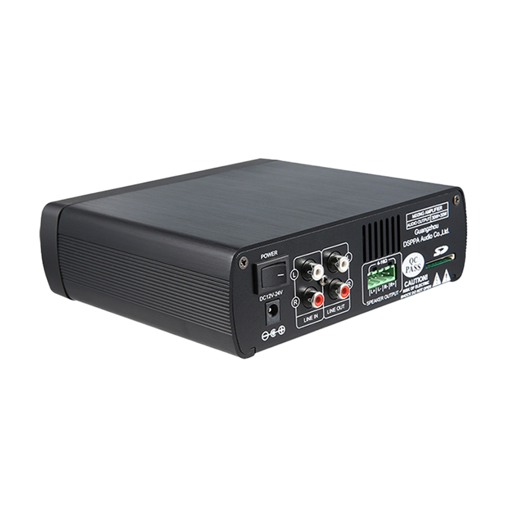 DSPPA-MINI60 - Amplificador mezclador DSPPA - Estéreo baja impedancia 4-16 Ω - 2 canales x 30 W / Clase D - 1 Mic con grabación / 1 Aux / 1 Line Out - Reproductor USB / Radio FM / Bluetooth - Mando a distancia | DC 12-24V - imagen 3