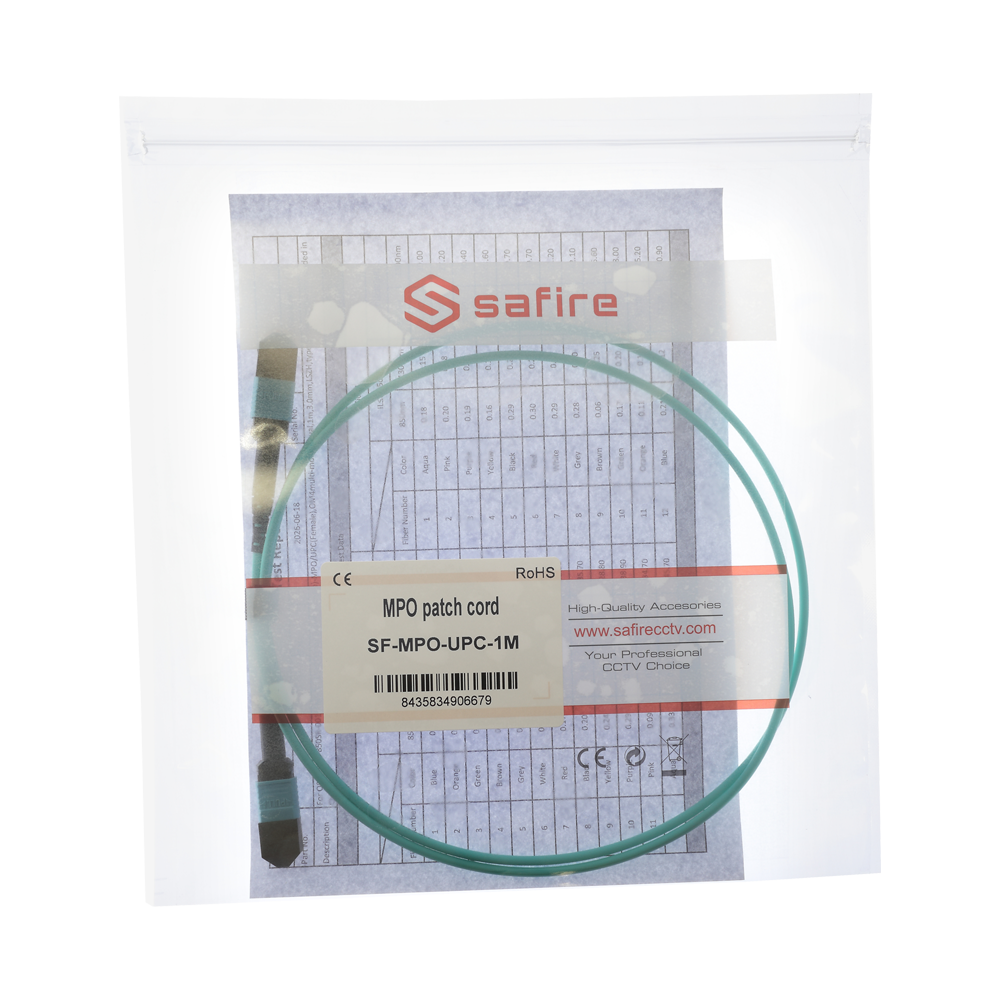 SAFIRE SF-MPO-UPC-1M - Cable troncal MPO de 12 fibras de alta densidad - Fibra multimodo OM4 Elite de baja pérdida - Conectores MPO hembra a hembra con pulido UPC - Polaridad Tipo B para conexiones 40G/100G - Longitud de 1 metro y grosor robusto de 3.0 mm - imagen 3