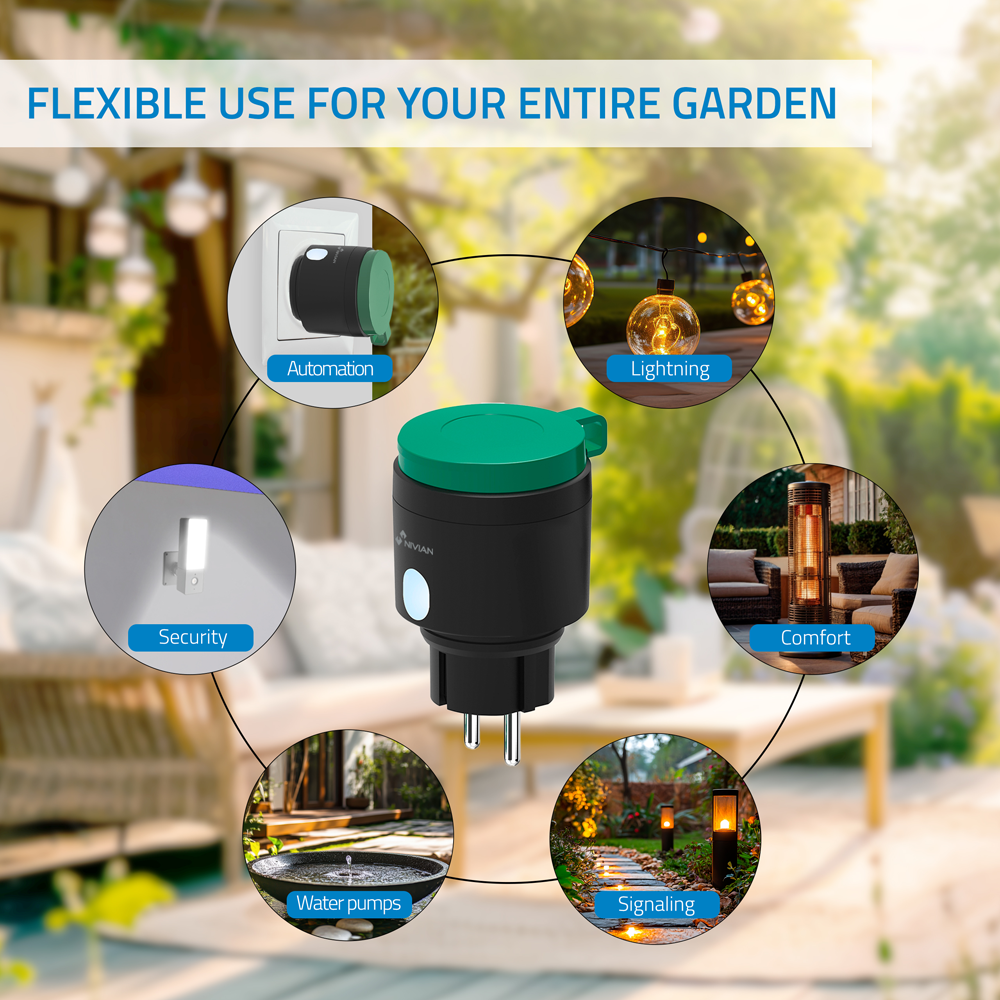 NIVIAN SMART 3XNVS-GARDENSOCKETF-W - Enchufe inteligente exterior Pack 3uds - WiFi 2.4 GHz - Estadísticas de consumo - Temporizador y calendario - Protección eléctrica y tapa estanca - Compatible TUYA Smart / Google / Alexa - imagen 3