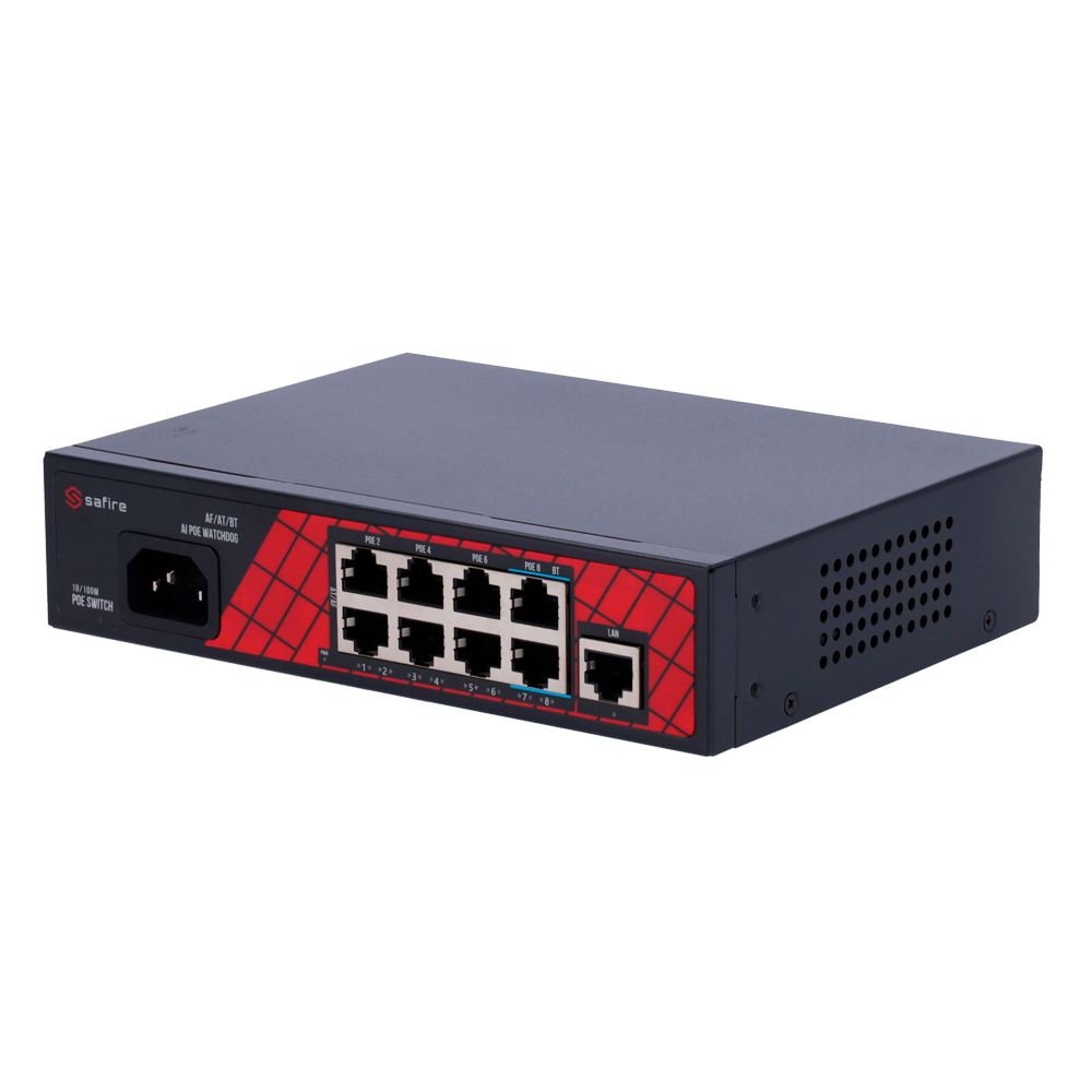 SAFIRE SF-SW0908HIPOE-120 - Safire Switch Hi-PoE - 8 puertos PoE + 1 Uplink RJ45 - Velocidad de puertos 10/100Mbps - 6 Puertos PoE+ 30W + 2 Puertos Hi-PoE 60W - Potencia PoE total de 120W / PoE Watchdog - Auto Adaption PoE Extendido Hasta 250m - imagen 3