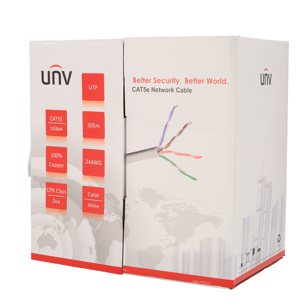 UNIVIEW UV-UTP5E-300-BC24AWG-DCA-B-W - Uniview cable UTP categoría 5E, - Conductor OFC,100% cobre - Diámetro 24 AWG-0,49mm - Certificado Dca-s2,d2,a1 - Cubierta exterior LSZH / Color blanco-gris - Se suministra en caja de cartón de 305 metros - imagen 3
