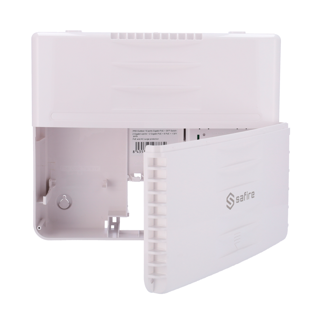 SAFIRE SF-SW1108HIPOE-HF-120-OUT - Switch PoE Exterior - 6 RJ45 PoE+ 2 RJ45 Hi-PoE 2 RJ45 Uplink 1 SFP - 6 x 10/100 Mbps 4 x Gigabit 1 x SFP - Hasta 120 W en total para todos los puertos - Norma IEEE802.3af/at/bt - PoE/PoE+/Hi-PoE - Montaje en Pared y/o B - imagen 3