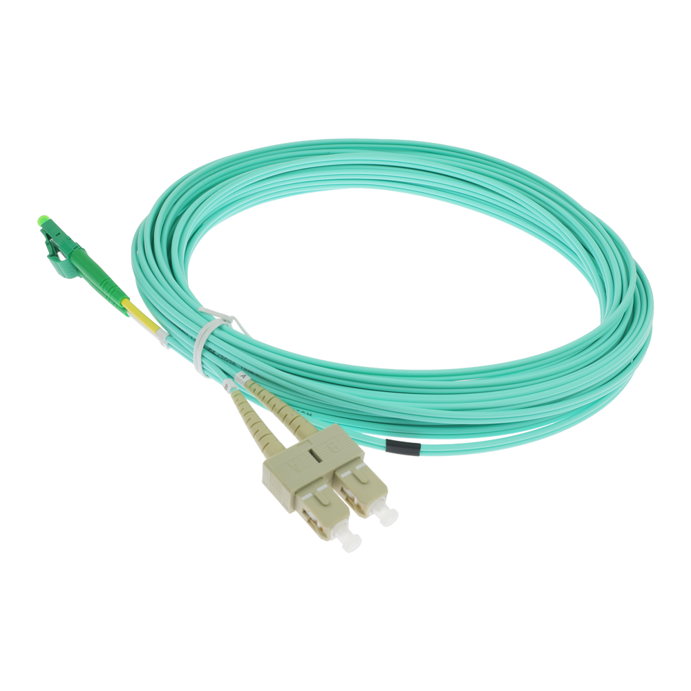 SAFIRE SF-LC-APC-SC-UPC-OM4-DX-10M - Cable de conexión de fibra óptica dúplex - Fibra multimodo OM4 de alta velocidad - Conectores híbridos LC APC y SC UPC - Longitud exacta de 10 metros - Cubierta exterior LSZH color Aqua - Compatibilidad de uso genérica - imagen 3