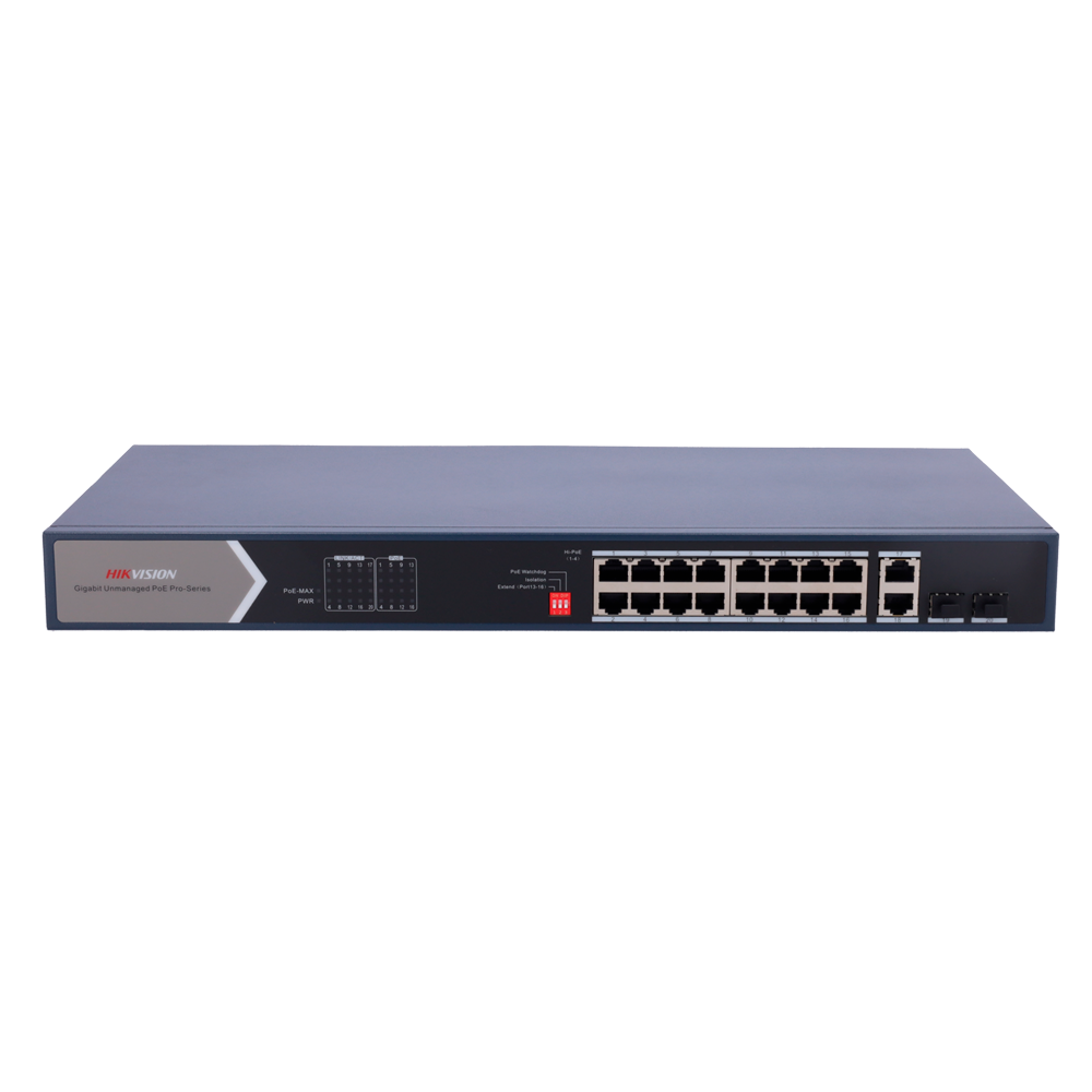 HIKVISION DS-3E0520HP-E - Switch PoE Hikvision - 18 puertos RJ45 Gigabit + 2 puertos Gigabit SFP - 12 Puertos PoE+ 802.3af/at + 4 Puertos Hi-PoE - Hasta 225w de Potencia PoE Total - PoE Extendido / PoE Watchdog / Port Isolation - Enrackable - imagen 3