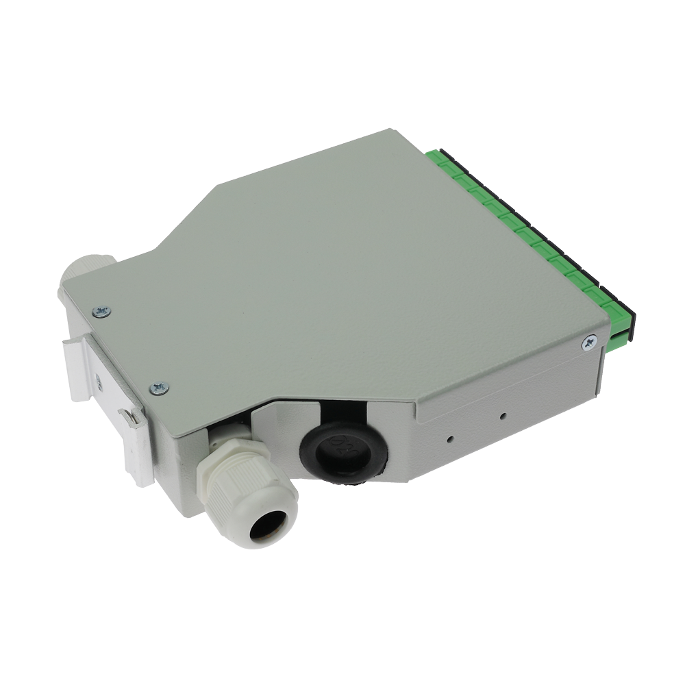 MARCA BLANCA FIBERBOX-DIN-12-SC-APC - Caja de distribución de fibra para carril DIN - Incluye 12 adaptadores SC simplex preinstalados - Pulido APC para baja pérdida de señal óptica - Bandeja de empalme interna integrada - Se suministra vacía, sin pigtails - imagen 3