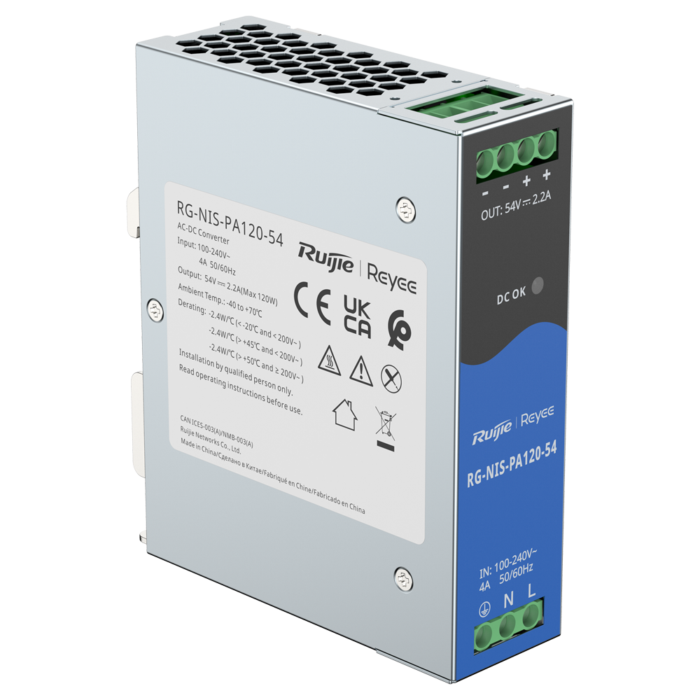 REYEE RG-NIS-PA120-54 - Fuente de alimentación industrial de Reyee - Potencia de salida eficiente de hasta 120W - Entrada universal AC con rango amplio 90-264V - Diseño Fanless sin ventilador totalmente silencioso - Rango de temperatura extremo de -40°C a - imagen 3