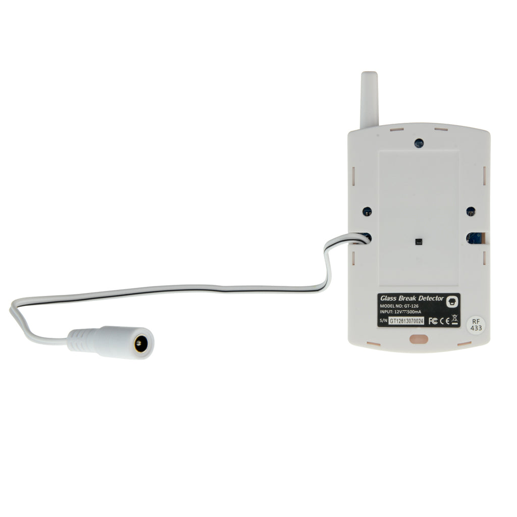 CHUANGO GT-126 - Detector de rotura de cristal - Inalámbrico - Antena externa - Indicador LED de baja bateria - Distancia de detección 7 m - Incluye transformador 12 V - - imagen 3