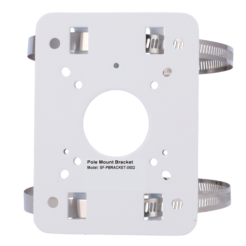 SAFIRE SMART SF-PBRACKET-0502 - Soporte para mástiles/farolas Safire Smart - Para cámaras domo motorizadas - Rango diámetro 80~140 mm - Fabricando en ADC12 - Color blanco - 140 (Al) x 104 (An) x 19 (Fo) mm - imagen 3