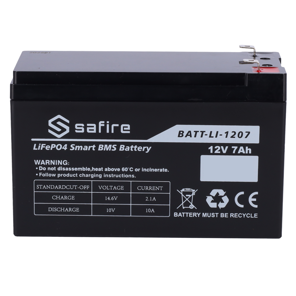 SAFIRE BATT-LI-1207 - Batería recargable - Litio LiFePO4 - Tensión 12V - Capacidad 7Ah - 3000 ciclos - 151 (An) x 97 (Al) x 65 (Fo) mm / 0.8Kg - imagen 3