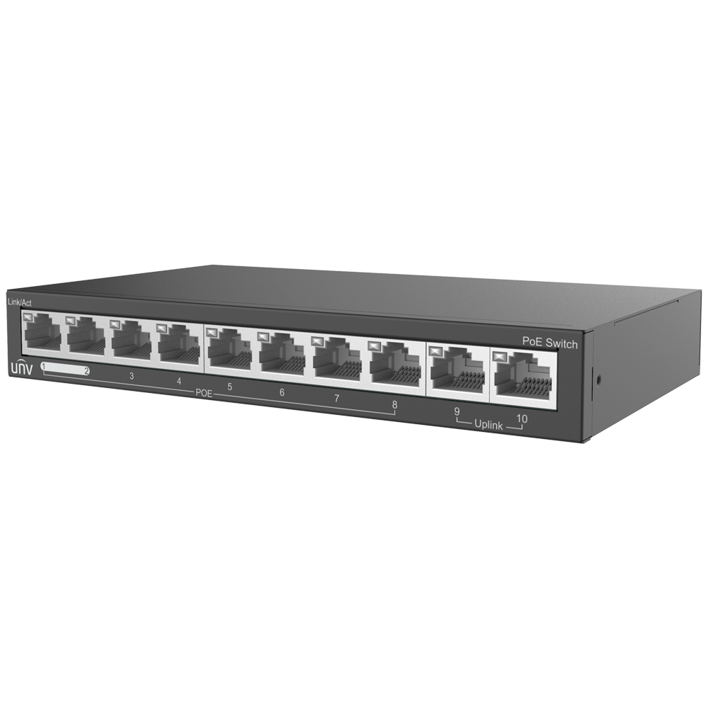 UNIVIEW UV-NSW2020-10T-POE-IN - Uniview Switch PoE Sobremesa - 10 Puertos RJ45 10/100Mbps - 8 Puertos PoE+ 802.3af/at | Potencia total 88W - Admite PoE Extendido hasta 250m - Carcasa de Metal - imagen 3