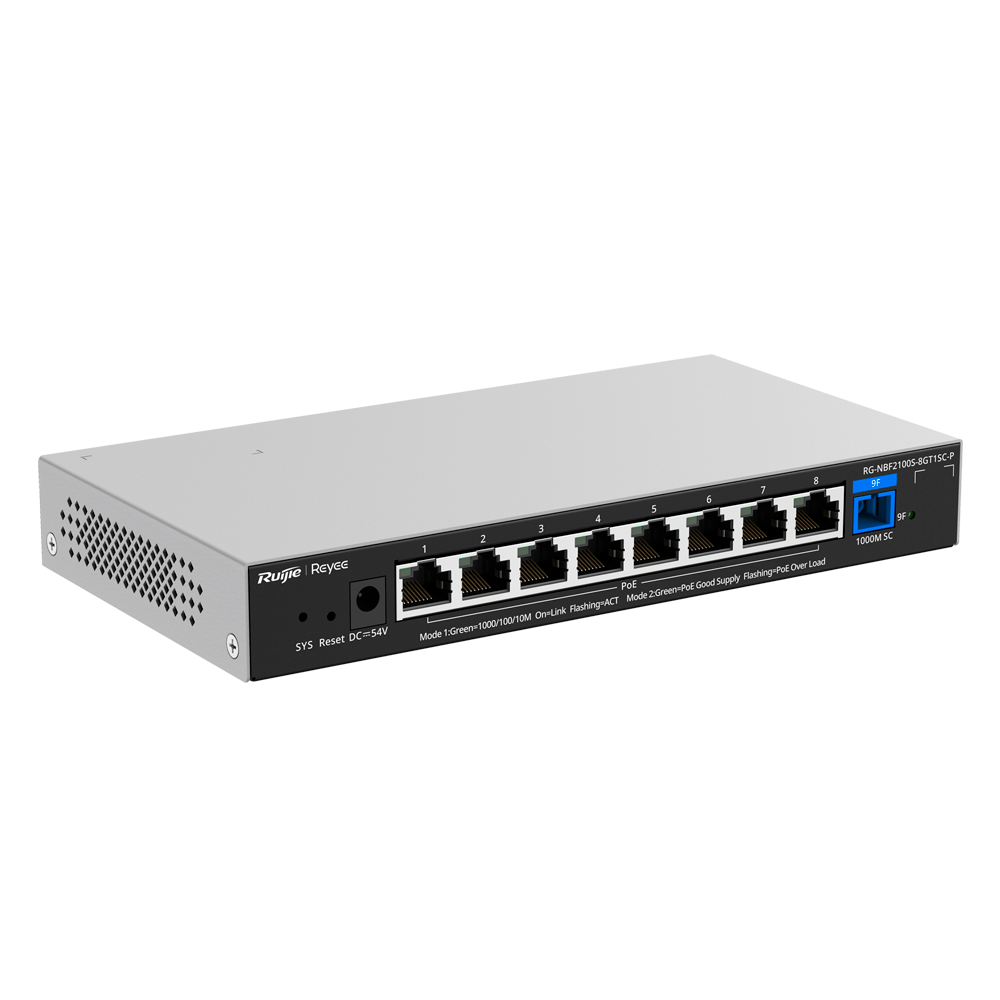 REYEE RG-NBF2100S-8GT1SC-P - Reyee E-Lighten Switch PoE Cloud Capa 2 - 8 puertos RJ45 Gigabit 802.3af/at - 1 Puerto óptico SC 1G (PON) - 30W por puerto 802.3af/at / Máximo 120W - VLAN/Port Isolation/Loop Prevention - DHCP Snooping/Port Mirroring - imagen 3
